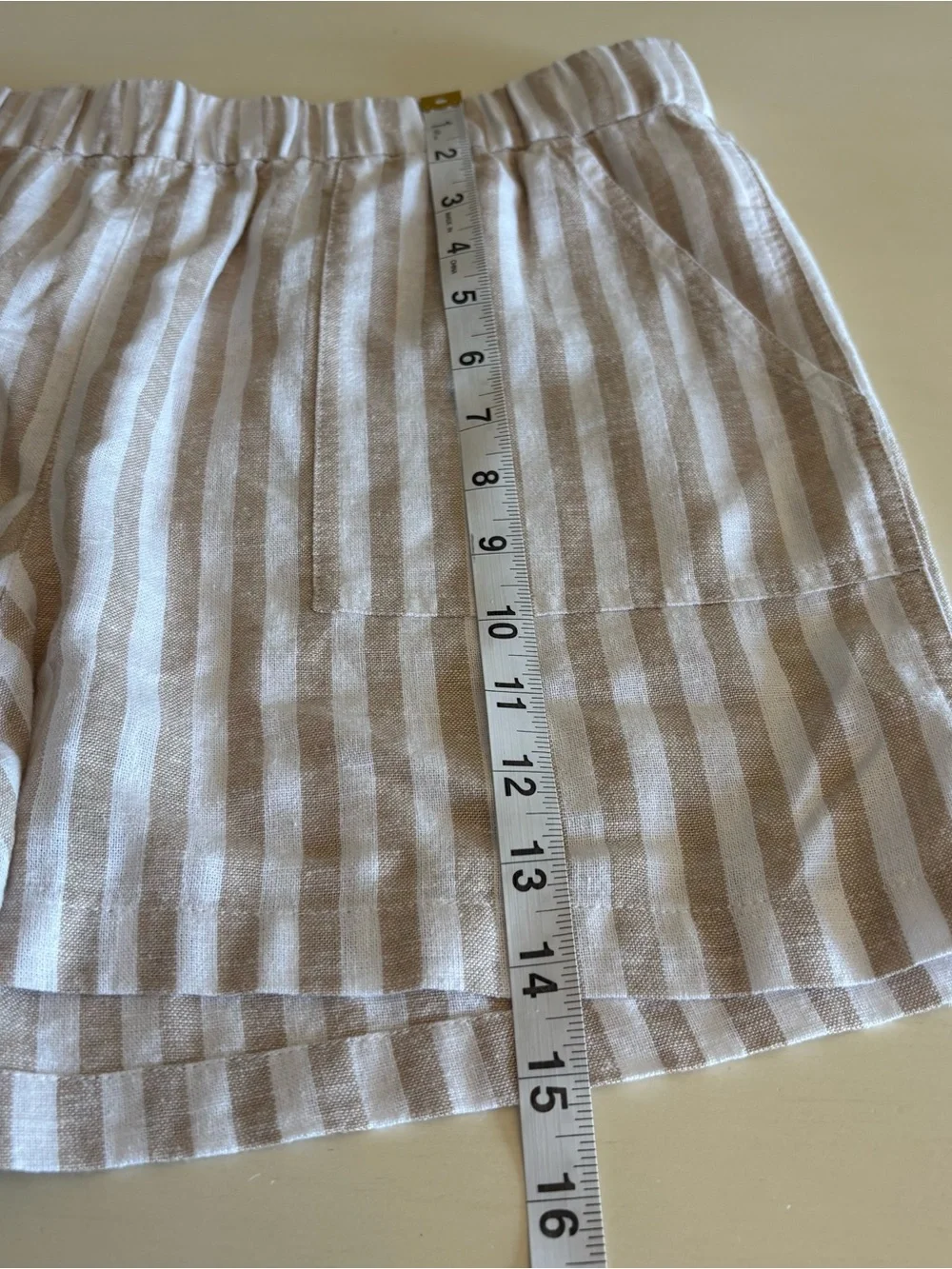 J. Crew High-Waist Striped Linen-Blend Shorts in Cream & Tan Size Medium NEW